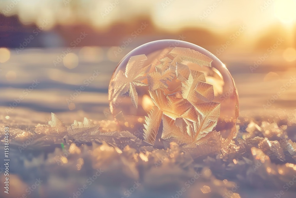 Poster stunning macro photography of frozen soap bubbles with intricate ice crystal patterns