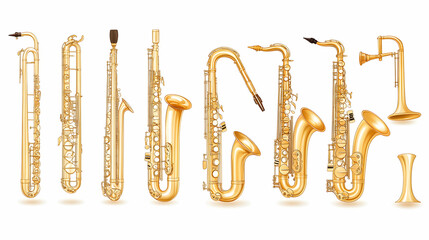 Naklejka premium Golden Saxophones, A Collection of Musical Instruments