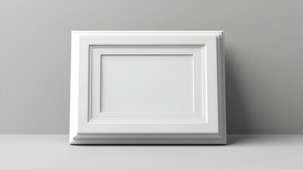 White Picture Frame on Gray Wall, Elegant Minimalist Design, Ready for Artwork, Perfect for Home Decor, Simple and Modern Style.