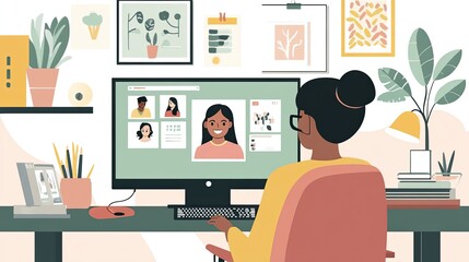 An individual engaged in a video conference call from their home office, illustrating the modern approach to remote collaboration