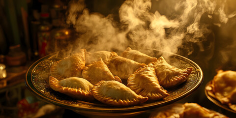 Delicious homemade empanadas, savory golden empanadas, steamy filled pastries, fresh baked empanadas, scrumptious mini pies