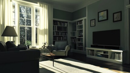 Obraz premium Sunlit Living Room Interior Design: Modern Elegance Meets Classic Charm