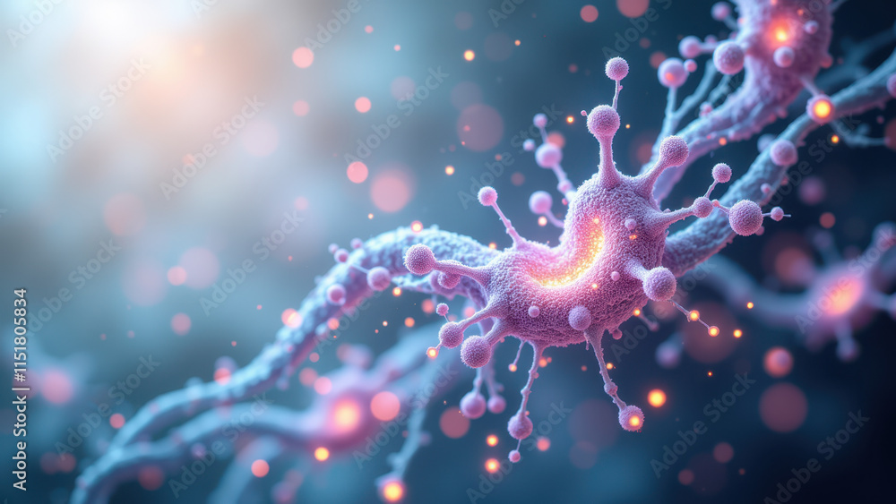 Aufkleber microscopic view of a neuron with synapses and genetic material, focusing on semaglutide.