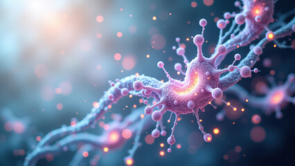 Microscopic view of a neuron with synapses and genetic material, focusing on Semaglutide.