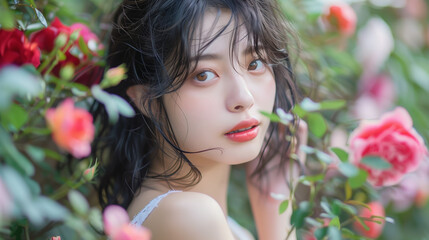 Fototapeta premium Young Asian girl in a flower shop