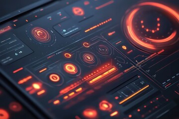 Futuristic Technology Interface Red Orange Glowing Displays