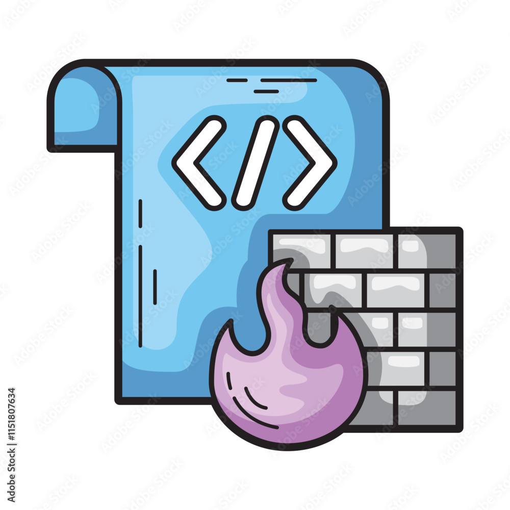 Poster code a firewall and a flame, perfect for cybersecurity concepts, technology designs, network securit