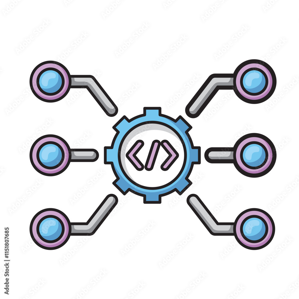 Poster network code gear connecting multiple nodes. ideal for technology, networking, it, communication, an
