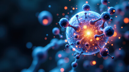 Computer-generated image of a Semaglutide molecule with a colorful background, emphasizing its chemical structure.