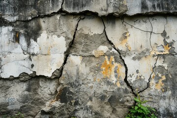 Fototapeta premium Cracked Grey Concrete Wall Texture. Urban Grunge Background with Vintage Aged Stone Surface