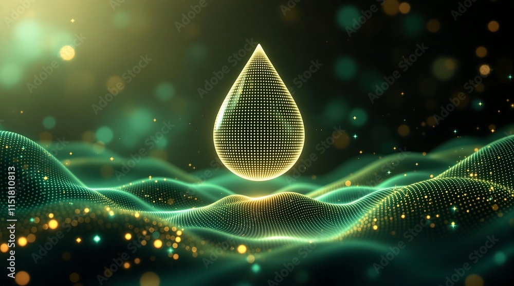 Aufkleber digital water droplet hovering over abstract data waves representing futuristic water technology and