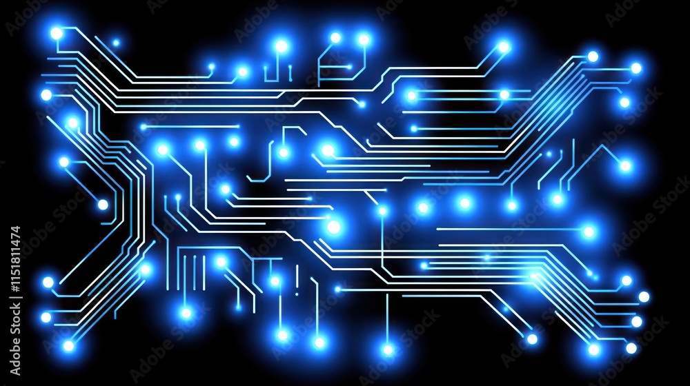 Poster abstract circuit board glowing blue lines and nodes digital technology background