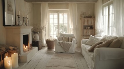 Cozy Rustic Living Room with Fireplace and Natural Light
