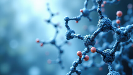 A detailed molecular model of Semaglutide with atoms highlighted in red against a blurred scientific background.
