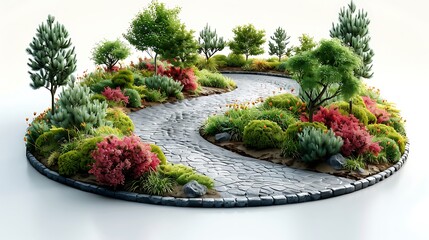 Serene Landscape Pathway Surrounded by Vibrant Floral Displays