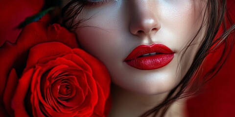 Conceptual portrait with bold red rose aesthetics