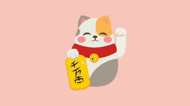Maneki Neko character loopable animation. Video of East Asian cat fortune mascot