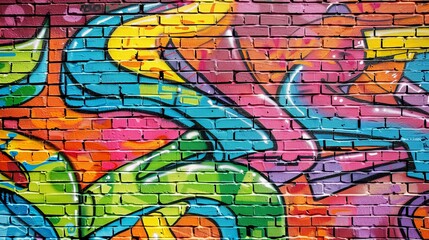 Abstract colorful Graffiti on brick wall.