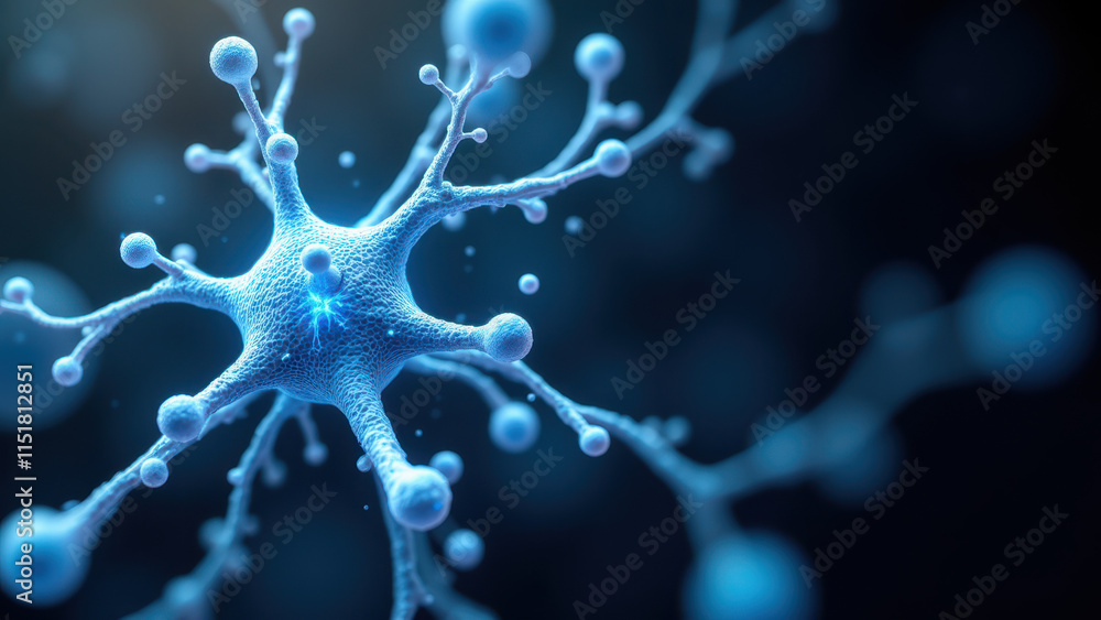 Aufkleber a microscopic view of a neuron with dendrites, focusing on semaglutide.