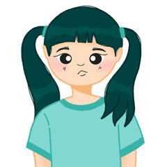 a drawing of a ponytail girl wearing green shirt