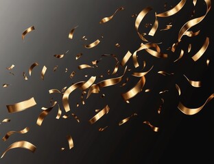 Golden confetti falling on dark background.