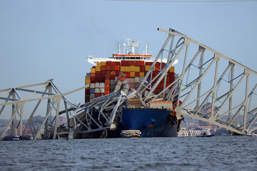 Container Ship Colliding with Bridge