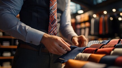 Man Selecting Ties in Stylish Clothing Store