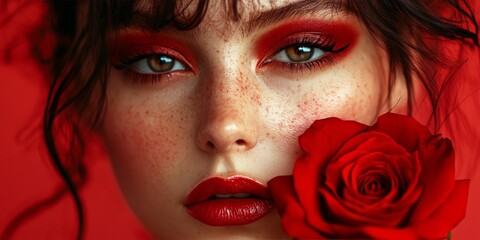 Conceptual portrait with bold red rose aesthetics