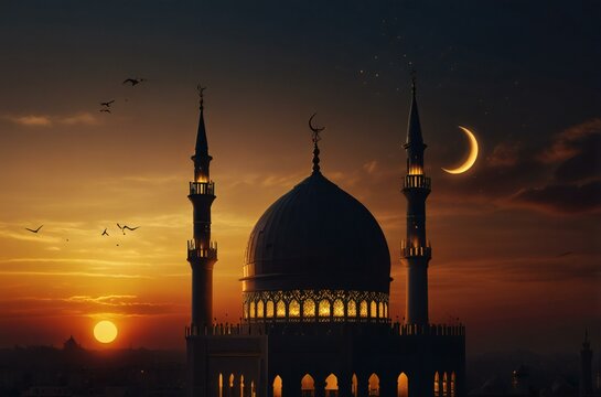 mosque at sunset