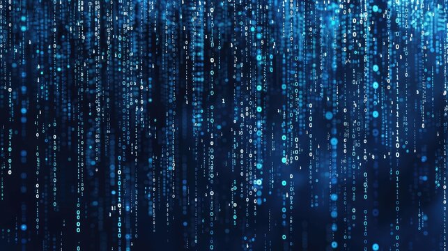 A seamless pattern of binary code cascading over a dark background, creating a digital rain effect