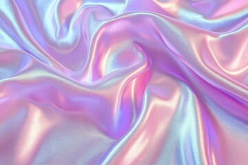 Iridescent fabric with pastel pink, purple, and blue hues, showing soft folds and luxurious texture.