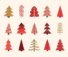 Obraz premium Colourful Christmas tree collection. Holiday ornaments. Vector illustration