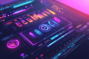 Obraz premium Futuristic Neon Interface Displays Digital Data Graphics