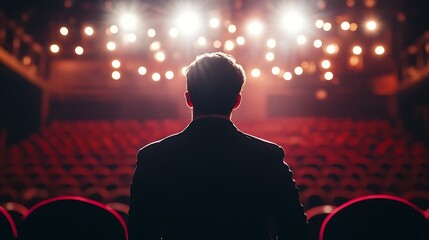 Silhouetted Man Facing Audience in a Theater