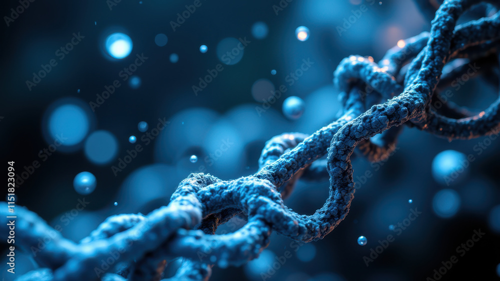 Poster high-resolution microscopic image showing the structure of a molecule, resembling chains and spheres