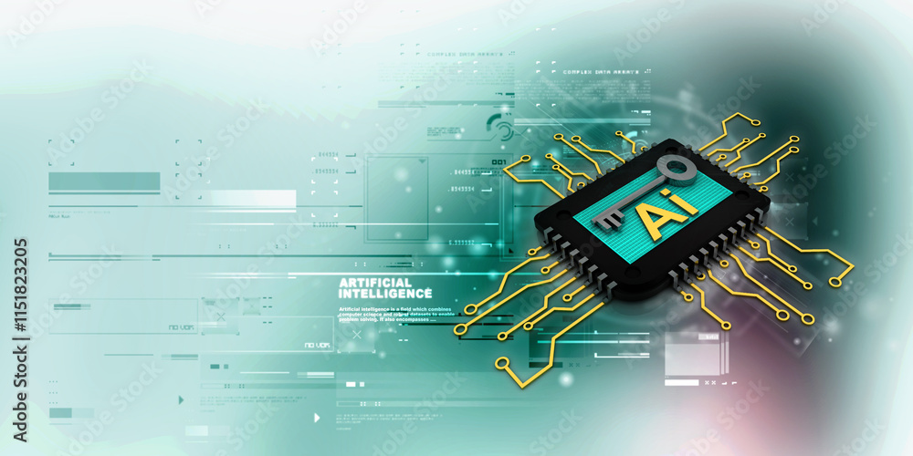 Poster 3d rendering ai on microchips