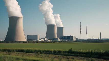 Large Nuclear Power Plant Industrial Area with a cinematic feel