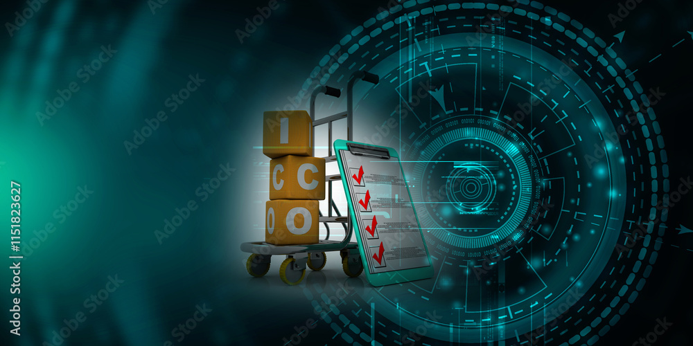 Poster 3d rendering initial coin offering