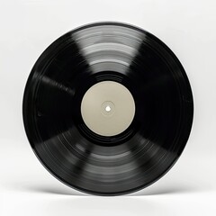 Obraz premium A black vinyl record featuring a blank label at the center, used for music playback. isolated on white background