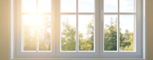 Bright sunlight filtering through open window, illuminating minimalist living space with natural radiance and fresh atmosphere