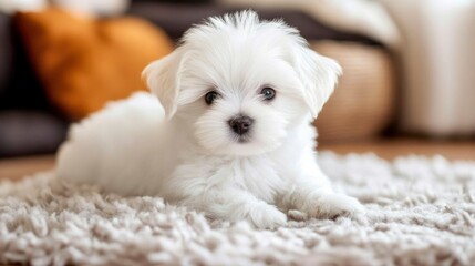 Adorable Maltese Puppy Resting On Soft Rug