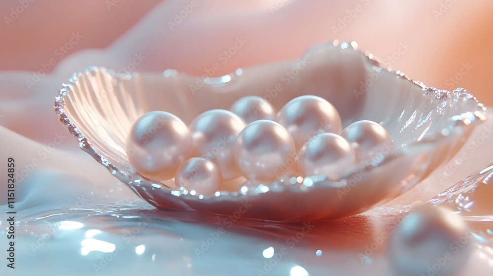 Poster lustrous pearls resting inside a delicate shell