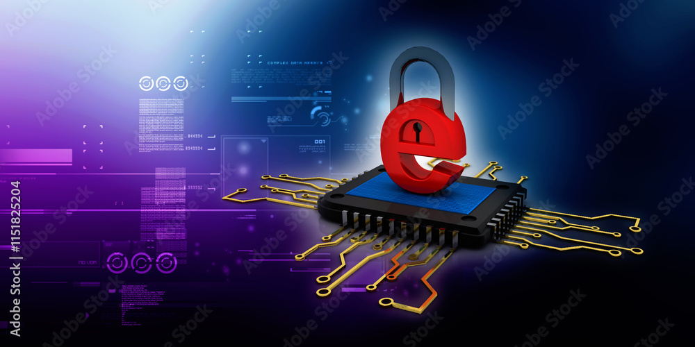 Poster 3d rendering e mail lock sign in microchips