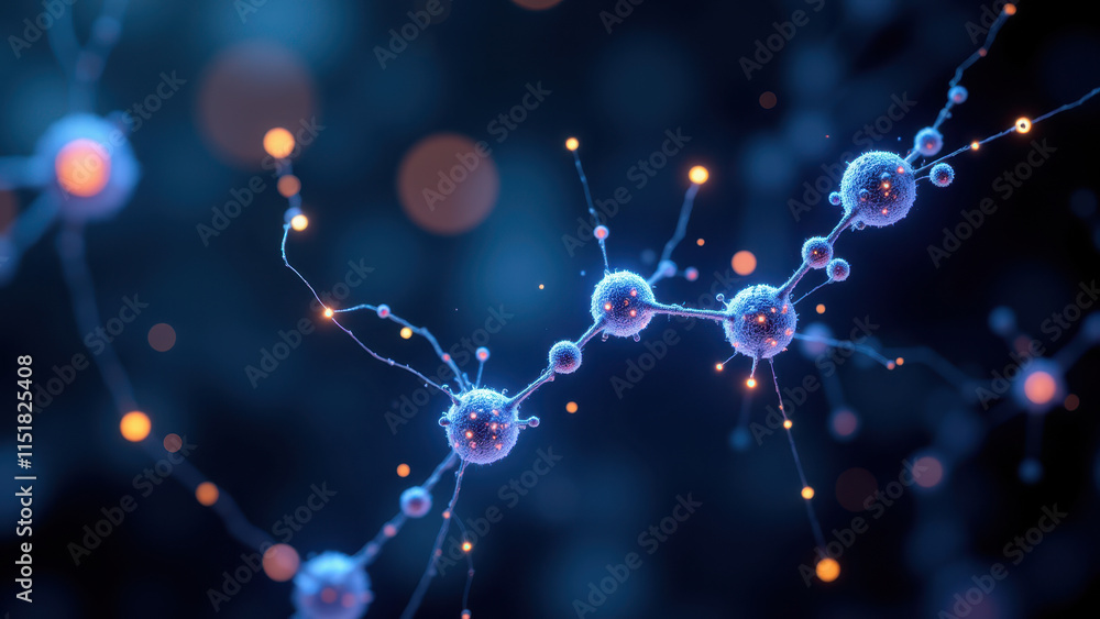 Aufkleber neurons firing under a microscope, showing the interaction of semaglutide with cells.