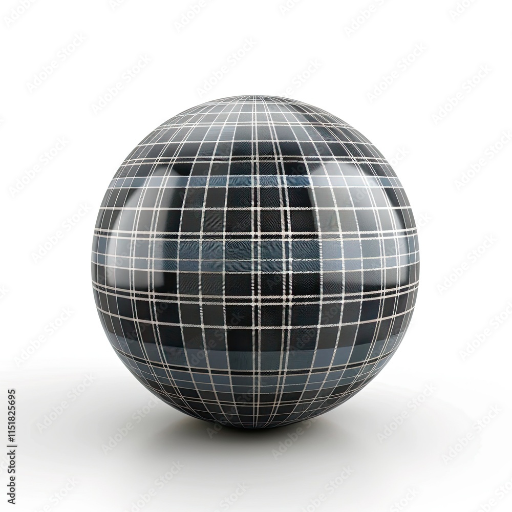 Poster a glossy black sphere with a grid pattern, showcasing a modern design aesthetic. isolated on white b