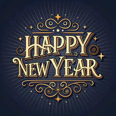 A Vintage Happy New Year Greeting with Ornate Details.