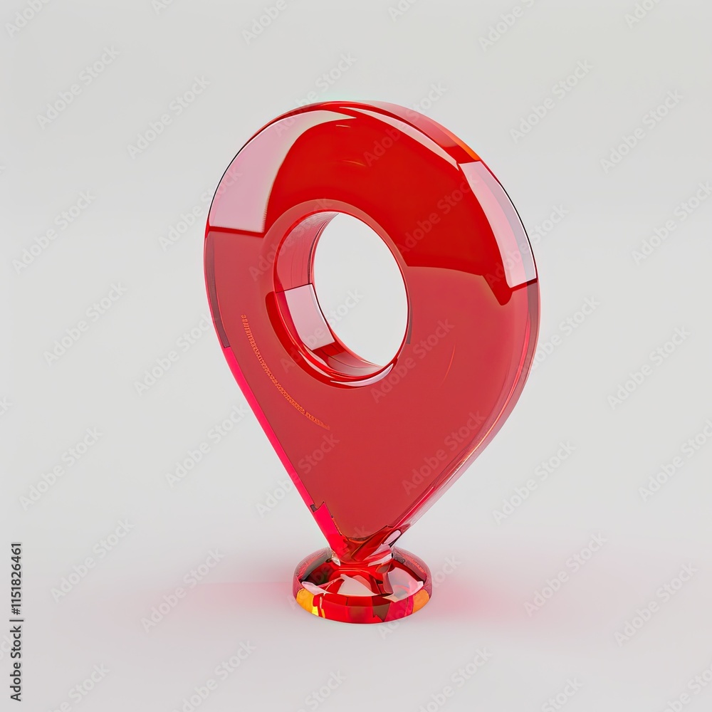 Aufkleber a glossy red location pin sculpture, symbolizing navigation and mapping. isolated on white backgroun