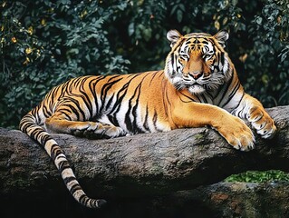 Naklejka premium A Tiger Laying on a Tree Branch
