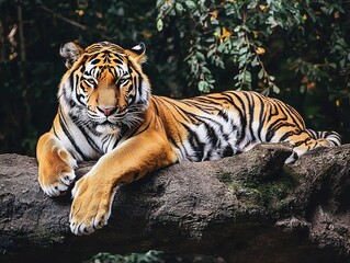 Obraz premium A Tiger Laying on a Tree Branch