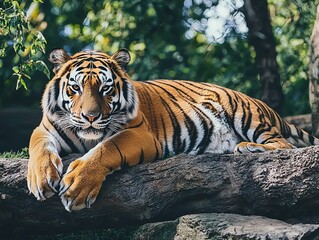 Obraz premium A Tiger Laying on a Tree Branch
